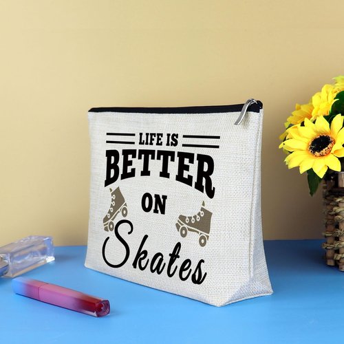 Roller Skater Gift Skates Makeup Bag Roller Skating Lover Gift for Girls Women Cosmetic Bag Skate Lover Gift Skating Team Gift Best Friend Daughter Birthday Christmas Gift Figure Skating Gift