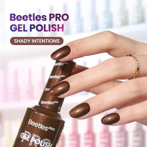 Beetles Pro Brown Gel Polish - Shady Intentions | 20ml Dark Brown Shimmer Nail Polish, Long-Lasting Formula for Professional Manicures