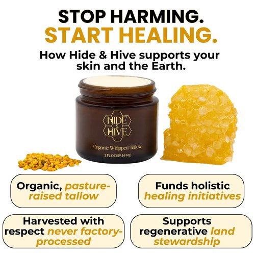HIDE & HIVE Whipped Tallow Balm – Grass-Fed Moisture for Face, Body & Hands – Organic Beef Tallow for Skin with Royal Jelly & Propolis – Clean, Non-Greasy Balm for Dry, Sensitive Skin