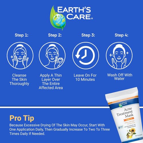 Earth's Care Acne Treatment Mask - 5% Sulfur Formula for Cystic Acne - 2.5 OZ Tube for Clear Skin