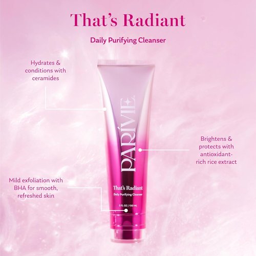 Parivie Radiant Daily Purifying Cleanser - Gel-to-Cream Face Wash with BHA & Ceramides | 5 fl oz