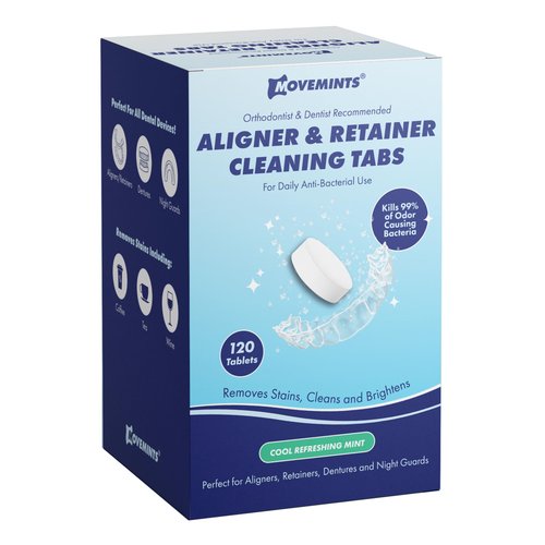 Movemints Cleaning Tablets for Aligners, Retainers, Dentures, Night Guard – Ultrasonic Compatible – Freshen Appliance and Remove Stains, Odors, and Plaque – Mint, 120 Count