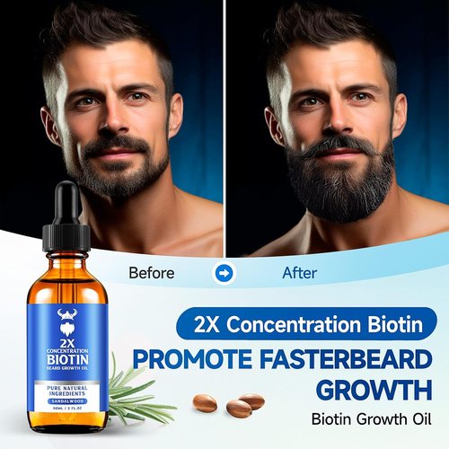 Skiennix Beard Growth Oil - 2X Biotin Concentration for Men (2 oz) - Natural Argan & Jojoba Oil, Sandalwood Scent