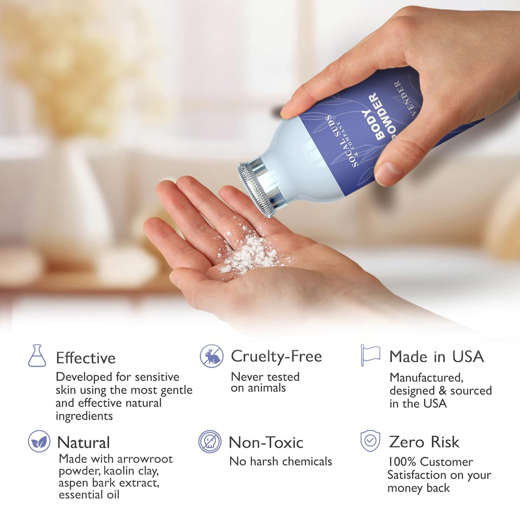 SoCal Suds & Company Natural Body Powder - Talc-Free Lavender Formula for Soft, Soothing Skin | 4oz