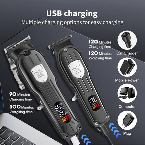 HIENA PRO Professional Hair Clippers for Men Rechargeable Barber Clippers & Trimmers Set, Cordless Hair Clippers Kit with LCD Display, Gifts for Men