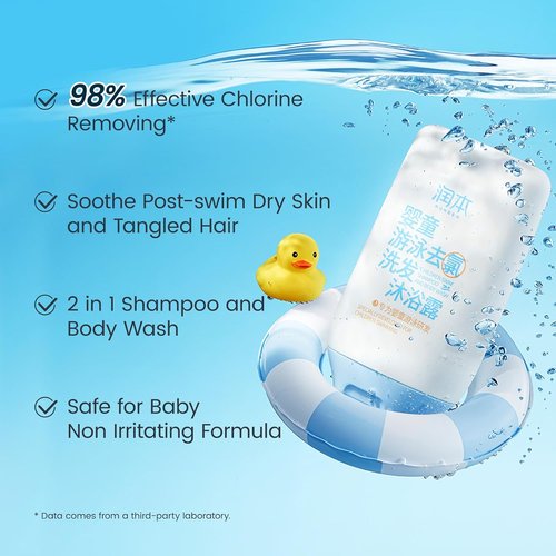 RUNBEN Kids Swim Shampoo & Body Wash - 2 in 1 Chlorine & Saltwater Removal, Tear-Free Formula, 3.35 Fl Oz