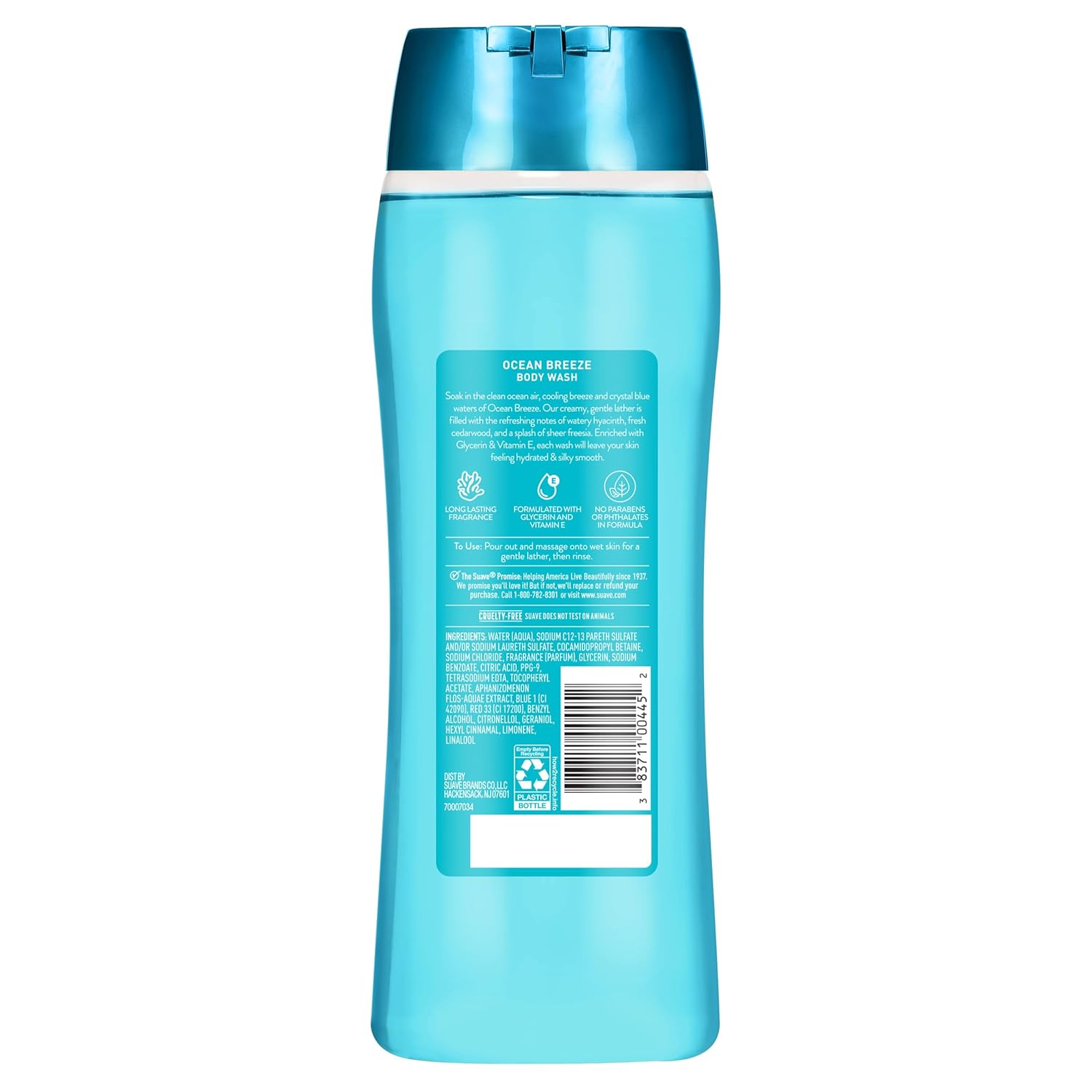 Suave Ocean Breeze Body Wash - Hydrating Glycerin & Vitamin E Formula for Soft Skin | 18 FL OZ, 6 Count