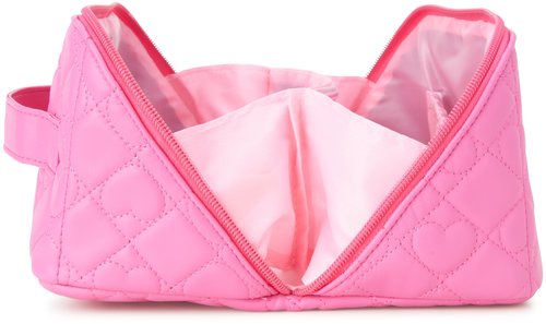 Juicy Couture Pink Makeup Bag Cosmetics Organizer Travel Essentials Cross Zip Faux Leather Quilted Heart