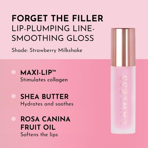 Lawless Forget The Filler Lip Plumping Gloss - Strawberry Milkshake | Volumizing & Hydrating Formula, 0.11 oz