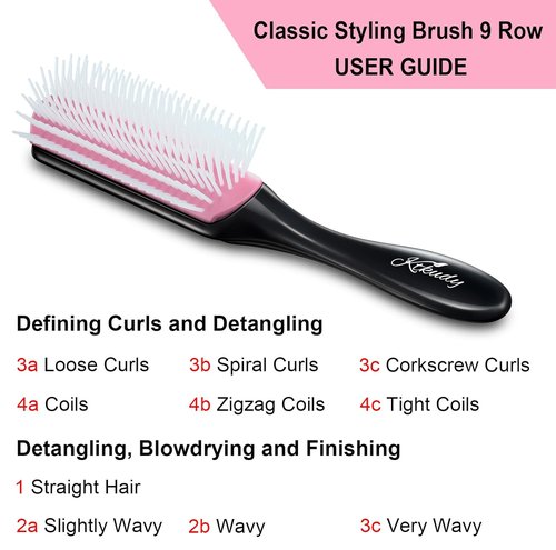 KTKUDY 9 Row Defining Brush - Detangling Blow-Drying Tool for Thick, Wavy & Coily Hair | Black & Pink
