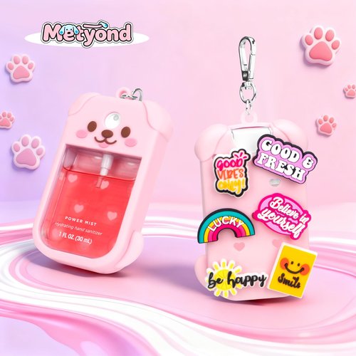 Metyond Dog Silicone Case for Touchland Hand Sanitizer Spray Power Mist 1 FL OZ/30ML for Touchland Case with Keychain, with Cute Charms Accessory Cute Travel Case (1PCS Pink)