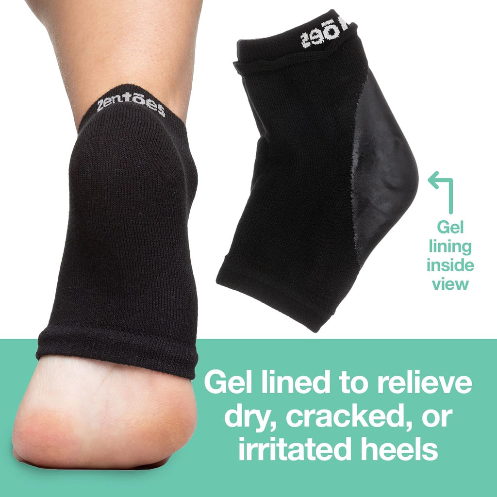 ZenToes Moisturizing Socks - Cracked Heel Treatment with Vitamin E & Jojoba Oil | Cotton Black, Regular Size
