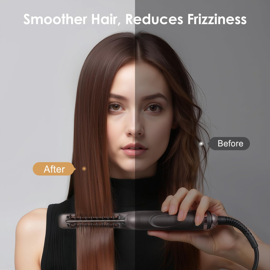 Yiiho Hair Straightener Brush, Straightening Brush with Sectioning Pick for Women & Men, 2 in 1 Hair Straightener Comb with 3 Temperature Settings, Hot Comb Flat Iron for Straightening & Curling