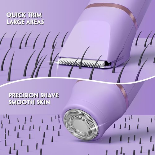 Bikini Trimmer for Women, Tiovara Painless Electric Razors Shaver IPX7 Waterproof Cordless Body Hair Trimmer Pubic Hair Removal with USB Charge Dock for Underarm Leg Arm Body Face Silk Skin (Lilac)