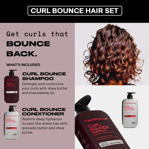 Hawthorne Curl Bounce Men's Curly Hair Shampoo & Conditioner Set - Sulfate-Free, Nourishing Formula | 16 oz Each