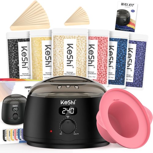 KeShi Waxing Kit for Women and Men, Digital Wax Warmer with 6 Bags Hard Wax Beads, at-Home Hair Removal Wax Kit for Full Body, Face, Eyebrow, Bikini, Legs, Brazilian & Sensitive Skin(Graphite)