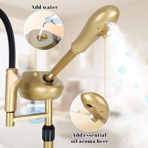 Chetunju Professional Facial Steamer Adjustable Height and Angle, Face Steamer Clean Skin Firming Pores and Moisturizing Suitable for a Beauty, Spa, at Home（Gold）