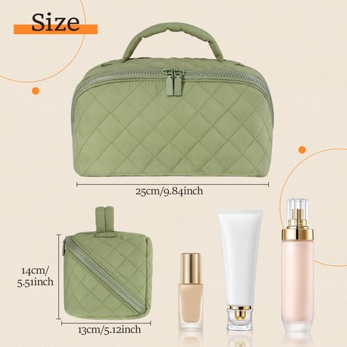 Petition Makeup Bag for Women, Wide Open Lay-Flat Cosmetic Case, Festivalment Makeup Bag, Spacious 180° Open Cosmetic Organizer for Toiletries & Brushes Large Capacity with Compartments (Green)