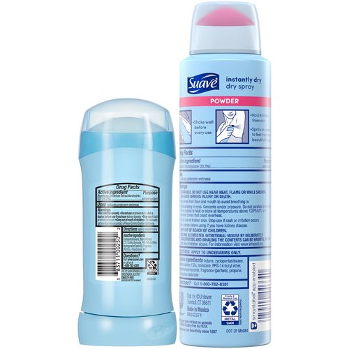 Suave Antiperspirant Deodorant for Women, Powder 2-Pack + Dry Spray – 48H Sweat & Odor Protection, Anti-Staining Formulas, Talc-Free