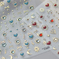 Heart Nail Sticker Decals Star Moon Nail Art Stickers with Diamond Design Red Blue Nails Decals 5D Embossed Self Adhesive Love Nail Charms for Women Girls Kid Manicure Supply Decoration Accessories