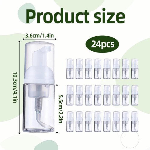 24 Pcs Foam Pump Bottle 1 oz Small Size Mousse Foam Soap Dispenser,Clear Plastic Empty Refillable Foam Bottle,Mini Foam Pump Bottle for Face Wash Shampoo Skin Care（30 ml）