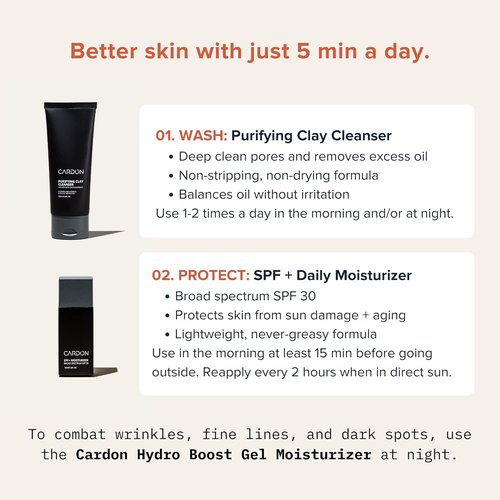 CARDON Daily Skincare Set for Men - Face Moisturizer with SPF 30 & Clay Face Wash | Perfect Gift Idea