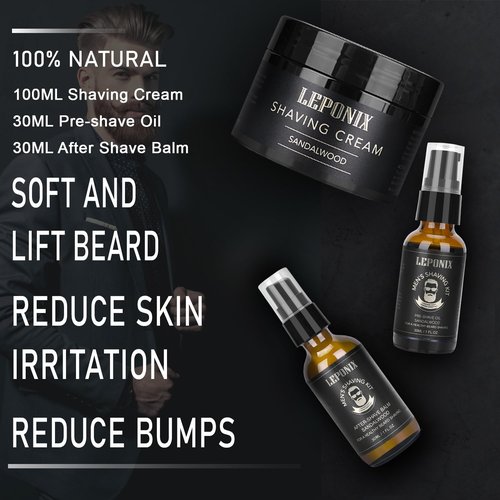 Mens Shaving Kit - Sandalwood Shaving Cream, After Shave Lotion & Pre Shave Oil - Fights Razor Burn, Nicks & Cuts - Luxury Grooming Essentials for Men - Secret Santa Gift Set Stocking Stuffers