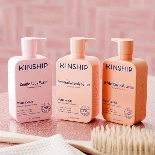 Kinship Gentle Moisturizing Body Wash for Sensitive Skin | Eczema Relief & Hydration for Dry Skin | Vanilla Body Soap, 13 oz