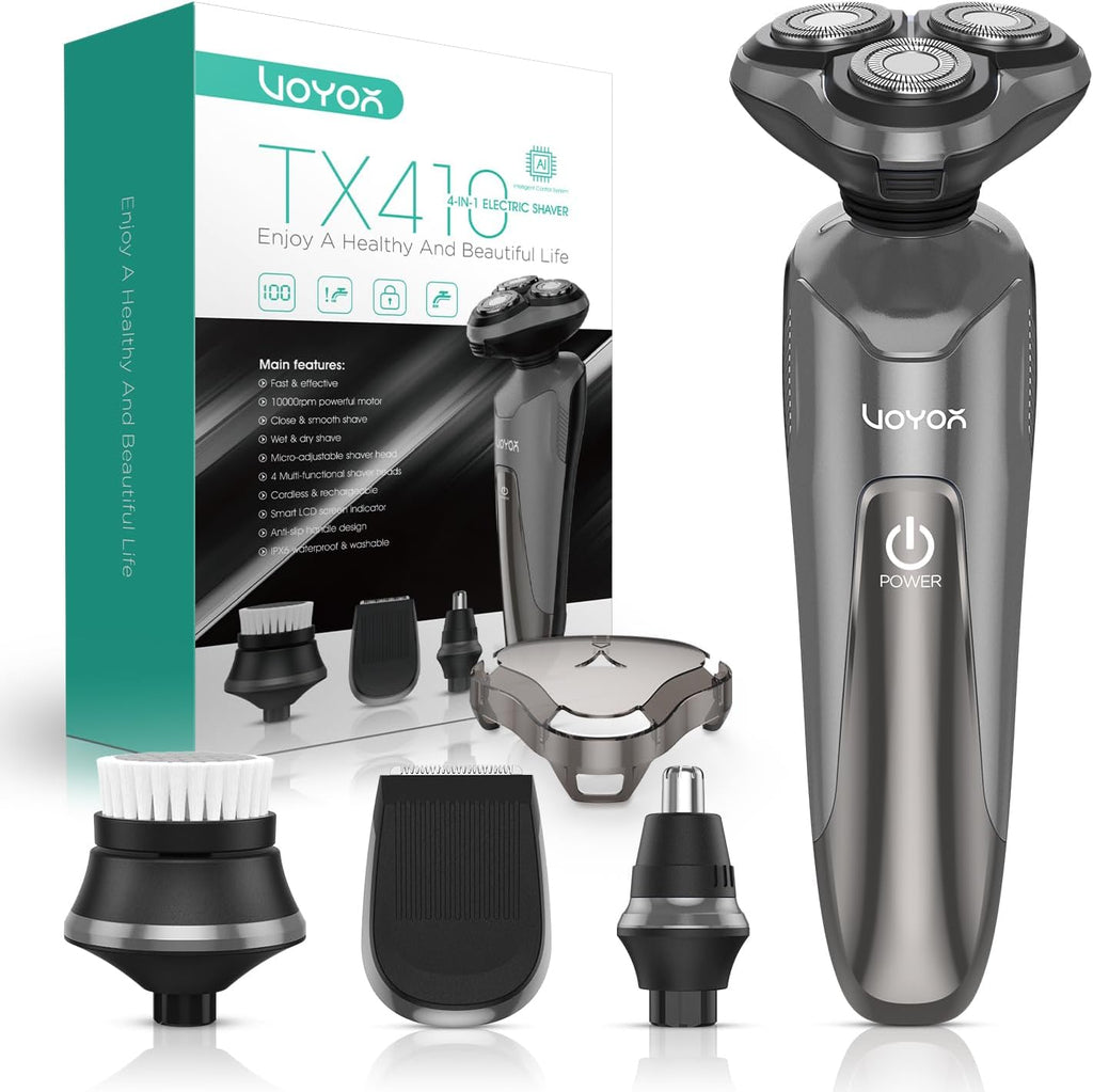 VOYOR Electric Razor for Men - Cordless Wet/Dry Shaver with Rechargeable Battery | Waterproof Grey TX410