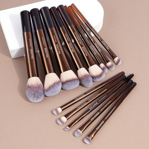 MAANGE 13 PCS Makeup Brushes Professional Make Up Brushes Premium Synthetic Powder Concealers Brushes Travel Makeup Brush Set with Case (Coffee)