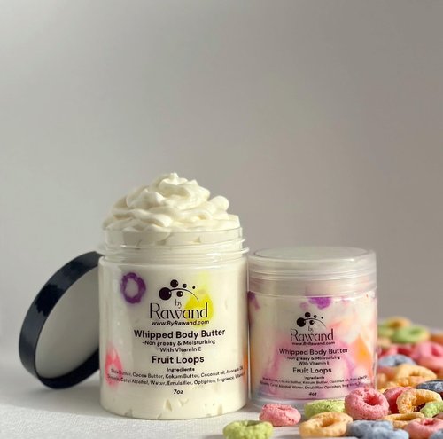 ByRawand Handmade Fruit Loops body buttercream with Shea, Cocoa & Kokum butter based with natural oils & Hyaluronic Acid - non greasy, moisturizing (Fruit Loops)