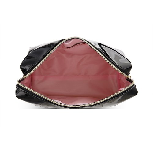 Juicy Couture Black Makeup Bag Cosmetics Organizer Travel Essentials Zip Top Wedge Shiny Patent Rhinestones