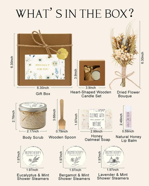 JMHACHY Spa Gifts for Women - Valentines Day Gifts for Her, Natural Themed Self Care Kit, Birthday Anniversary Care Package Ideas for Wife Girlfriend Mom from Daughter Husband Friend, 8PCS Items