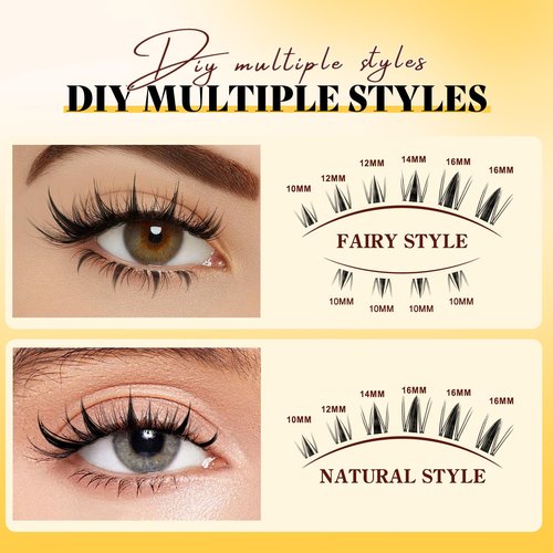 QUEWEL Fairy-Lash Clusters Kit, 144pcs Manga-Lash Clusters Kit Mix10-18mm Wispy Natural-Invisible-Band Lash Kit With Lashes Bond and Seal, Tweezer, Remover for DIY Natural Lashes(Fairy 4 Set)