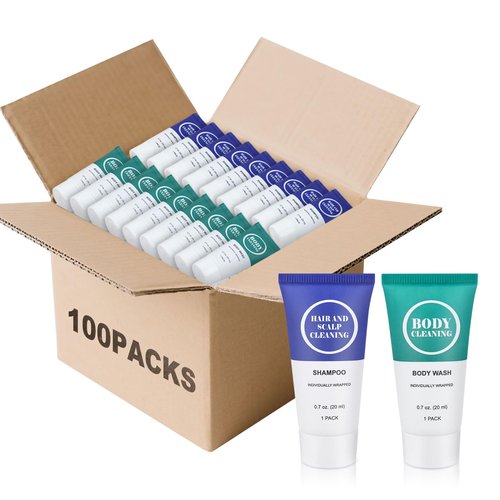 Travel Size Shampoo and Body Wash Set, Small Trial Hair Shampoo Sample Shower Gel Kit Mini Toiletries Amenities Set for Men and Women, Cleansing for Hotel/Vacation/Homeless 0.7 oz/20 ml (100 Pack)