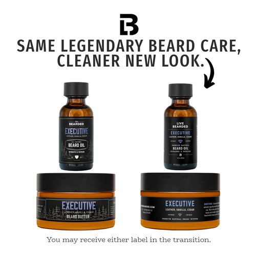 Live Bearded Beard Oil and Butter Grooming Kit - Made in the USA - All-Natural Ingredients with Shea, Argan, Jojoba - Growth Support | Executive Scent - Cedar, Vanilla