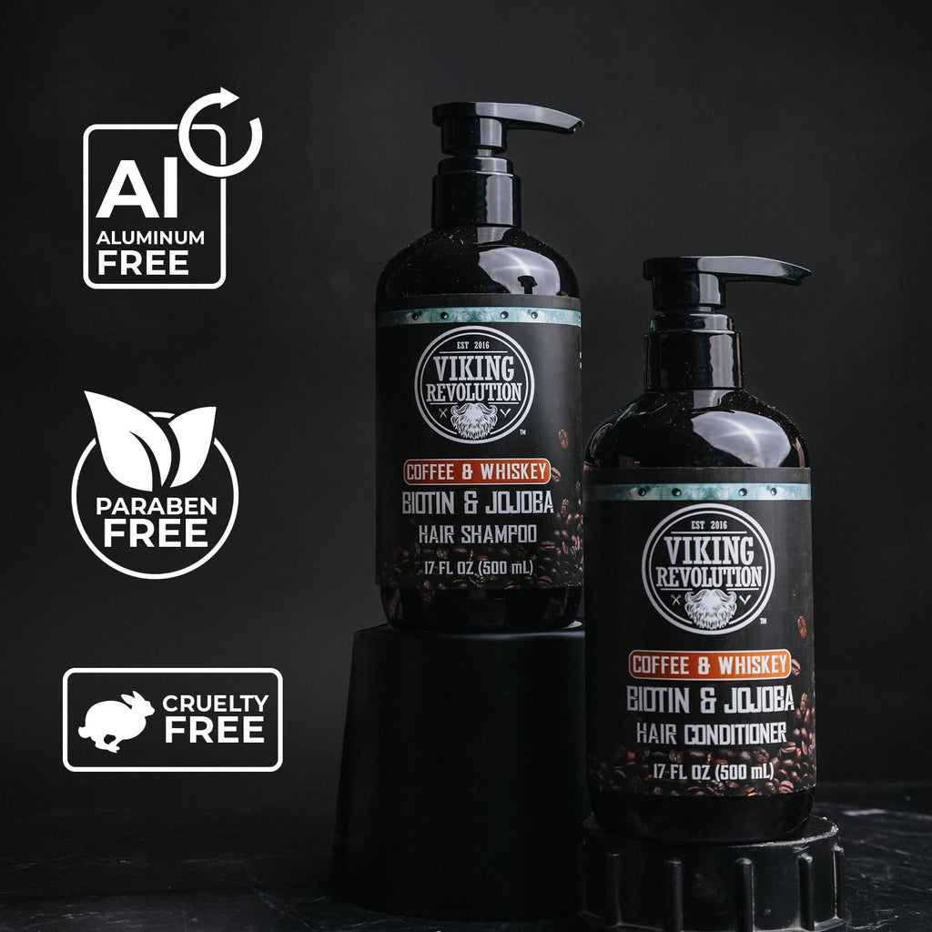 Viking Revolution Men's Shampoo and Conditioner Set | Biotin & Jojoba Oil - Natural Hair Care (17 oz)