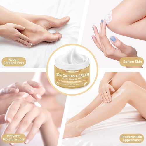 Urea Cream 50 Percent for Feet with Oat 5.29 oz || Foot & Hand Cream Maximum Strength with 2% Salicylic Acid, Tea Tree and Aloe Vera for Deep Moisturizing and Callus Removing (Upgraded Formula)