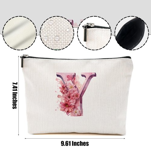 DHKG Initial Makeup Bag Personalized Cosmetic Bag Monogrammed Gifts for Women Sister Bride Nurse Travel Organizer Zipper Pouch Teacher Gifts Mothers Day Birthday Bridal Shower Gifts, Pink Letter Y