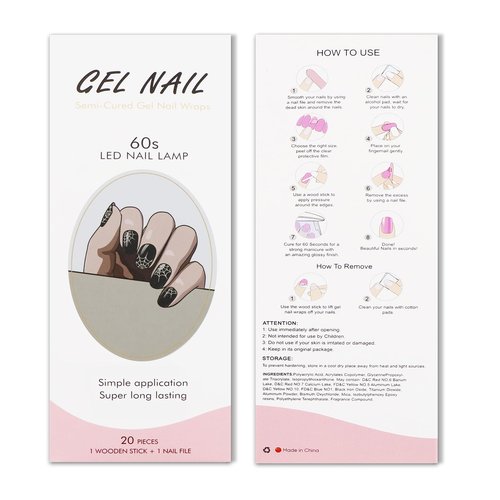 JMEOWIO Semi Cured Gel Nail Strips Halloween Black Gel Nail Stickers Nails Art Design Decoration Accessories