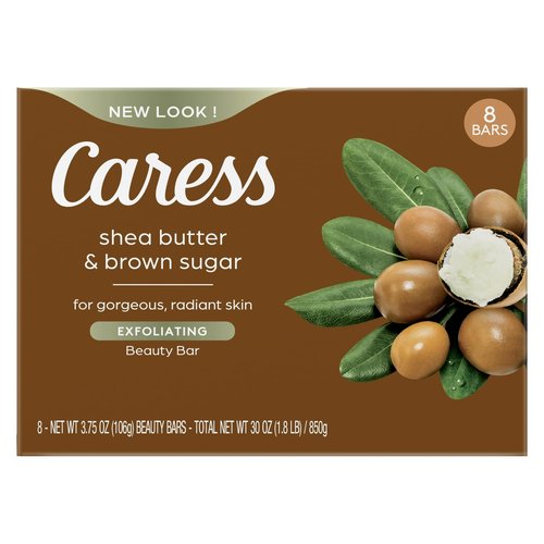 Caress Shea Butter & Brown Sugar Beauty Bar Soap, 8 Count