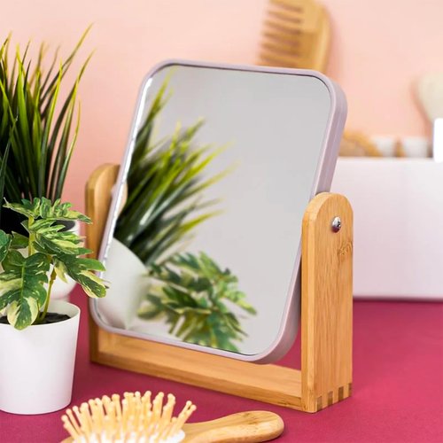 Esayendder Desk Mirror,Mirror for Desk,1X/3X Magnifying Double-Sided 360°Flippable Vanity Mirror,Makeup Mirror,with Natural Bamboo Stand-White