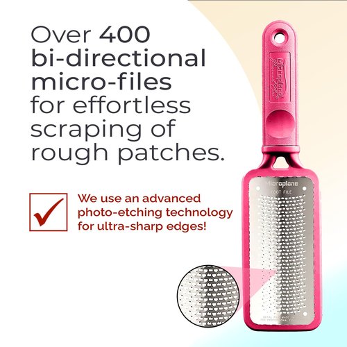Microplane Colossal Foot File - Original Stainless Steel Callus Remover & Gentle Foot Scrubber | Pink Pedicure Tool
