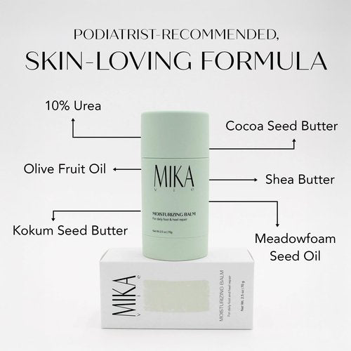 Mika Vie Urea Foot Balm Stick for Cracked Heel Treatment - 2.5oz Cracked Heel Balm Stick & Foot Moisturizer for Dry Cracked Feet - Softens & Exfoliates Skin - Paraben & Phthalate Free