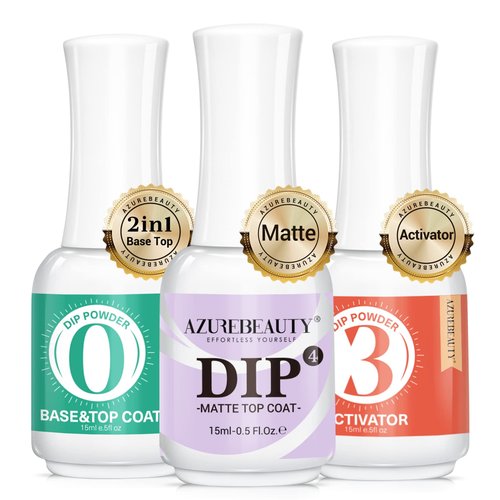 AZUREBEAUTY Dip Powder Liquid Set Base & Top Coat with Activator Matte Top Coat Comprehensive Professional Dipping Powder Essential Set for Dip Nail Art 15 ml 0.5 Oz Fast Dry No Nail Lamp Needed