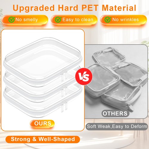 3PCS Clear Hard Shell Zipper Case,Toy Organizers and Storage Box,Clear Toiletry Cosmetic Case,Travel Makeup Bags,Diaper Bag Organizer,Pencil Case,Medium Stackable Portable Zipper Pouches 9.85*7.9*2 IN
