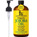 Organic Jojoba Oil – 100% Pure, Cold-Pressed, Unrefined – Jojoba Oil for Hair, Skin, Face, Body, Beard, and Scalp – Natural Carrier Oil for Essential Oils – 16 fl oz Amber Glass Bottle with Pump