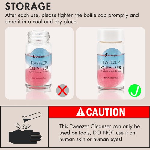 Embagol 2 Bottles Tweezer Cleanser for Eyelash Extensions Tweezers Glue Remover Liquid for Lash Tools with 2 Spongeballs(2 Bottles Cleanser)