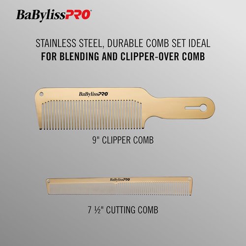 BaBylissPRO GoldFX Metal Comb - Premium Barber Tool for Precision Styling