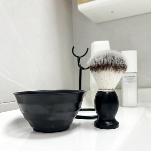 Shaving Brush Set for Men, 3in1 Shaving Set includes Synthetic Shaving Brush with Steel Stand and Resin Bowl (3pcs)